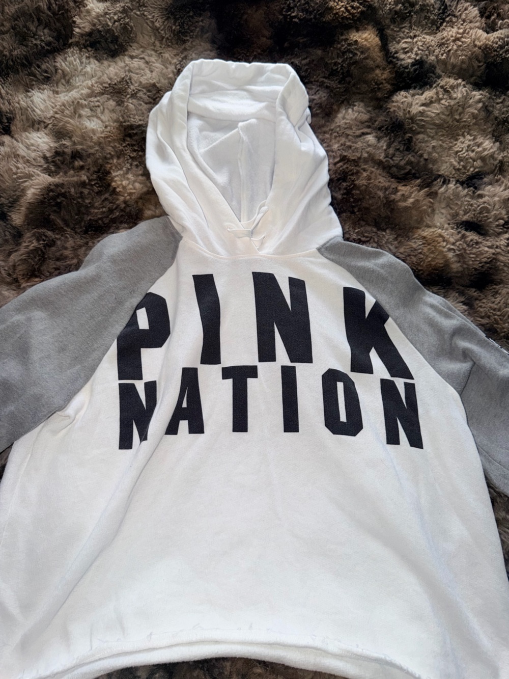 PINK Victoria's Secret White & Gray "PINK NATION" Hooded Sweatshirt